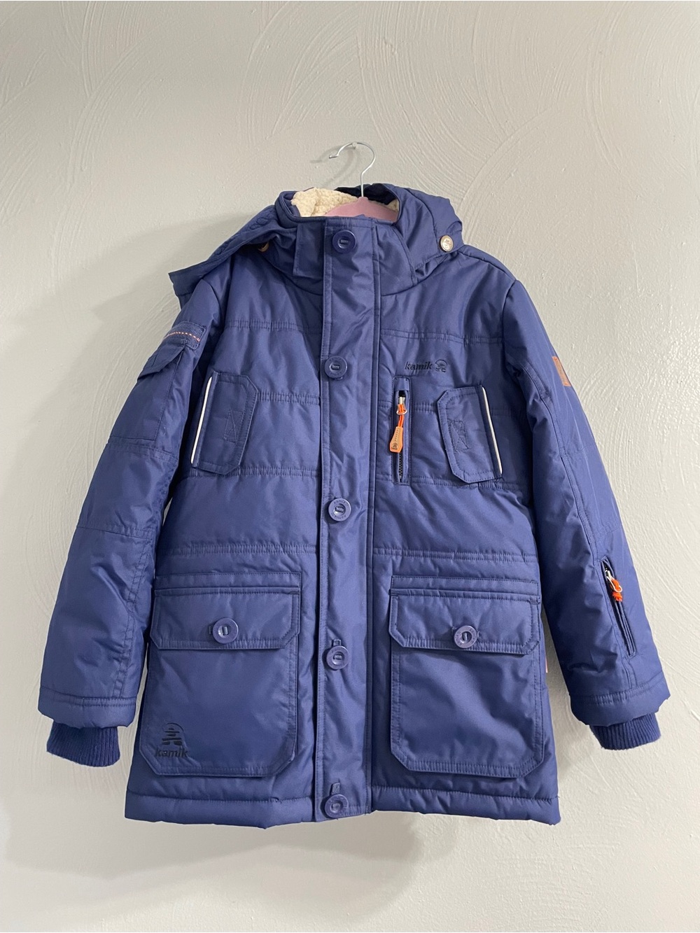 Kamik Girls winter jacket hooded navy blue unisex size 6 years old
